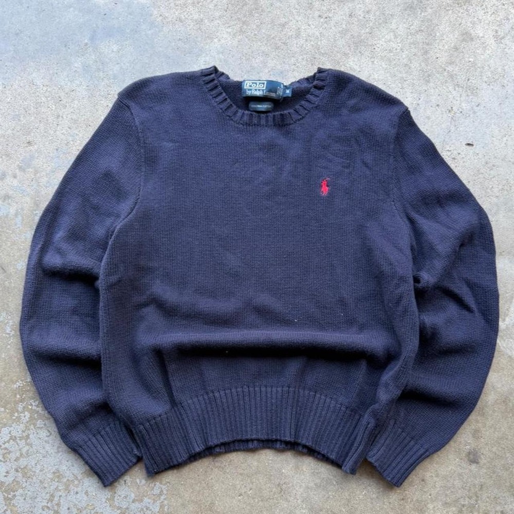 Vintage 90s Polo Ralph Lauren navy blue knit sweater size M
